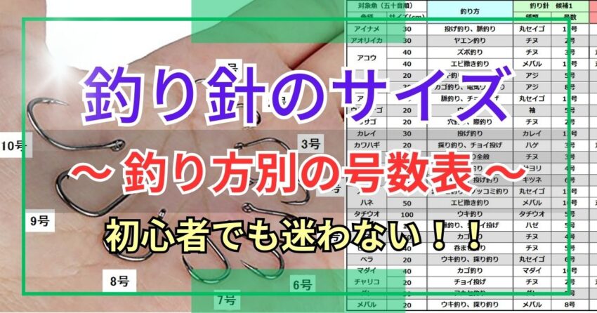 釣り針のサイズ（号数：大きさ）とサイズ表